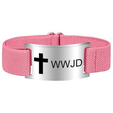Imagem de Pmormyy Pulseira de cruz com versículo bíblico para mulheres e homens, pulseira ajustável de presente de Jesus é rei cristão WWJD, One Size, Aço inoxidável, Sem Pedra Preciosa