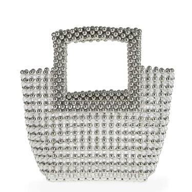 Imagem de Abvokury YUSHINY Bolsa feminina feita à mão com contas de cristal acrílico transparente para festa de casamento, Prata e transparente, Medium
