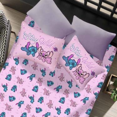 Imagem de Jogo De Cama Solteiro 2 Pçs Stitch Disney 70% Algodão 30% Poliéster Stitch E Angel Love