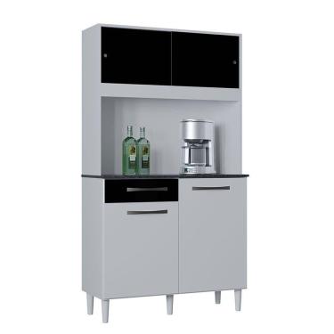 Imagem de Kit Cozinha Grazi 4 Portas 1 Gaveta 90 Cm Poquema Branco/preto