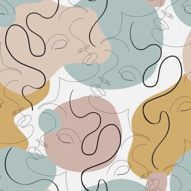 Imagem de Mangoloo Retratos de meninas contemporâneos, papel de parede geométrico, descasque e cole minimalista, arte abstrata, mural de parede para quarto, banheiro, 44,5 x 200,2 cm, papel de parede removível