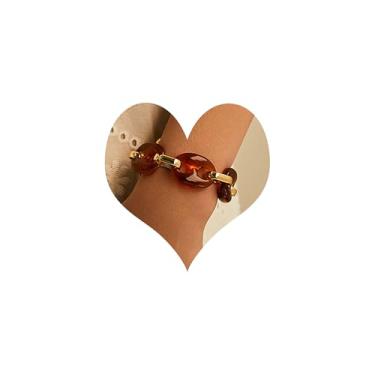 Imagem de MOEEIJEW Pulseiras femininas com elos de acrílico boêmios, corrente de resina, corrente dourada, joia, one size, liga metálica, Sem Pedra Preciosa