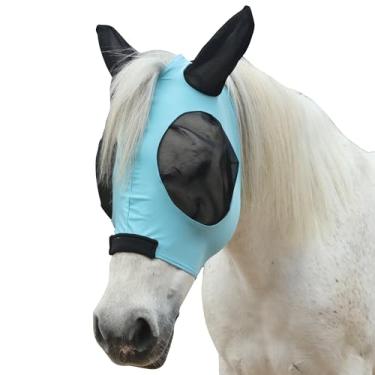 Imagem de Gallopoff Máscara elástica para moscas de cavalo, ajuste confortável sem esfregar, capa de malha segura para olhos e orelhas com proteção UV, sem emaranhamento para crina e antebraço, visibilidade