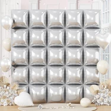Imagem de Silver Square Foil Balloons Wall, 25PCS Double Sided Metallic Chrome Silver Foil Square Balloon Backdrop Flat Tunnel Background for Birthdays Graduation Baby Shower New Year Eve Anniversary Engagement