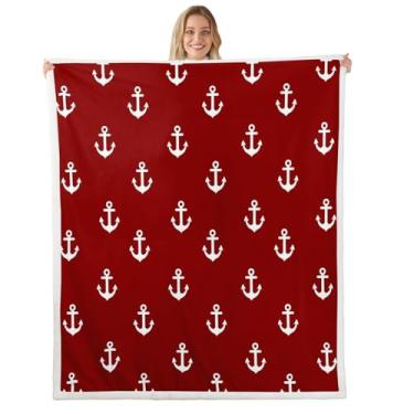 Imagem de jejeloiu Cobertor infantil de lã de ovelha vermelha de pelúcia felpudo para bebês 76 x 101 cm, cobertor náutico de lã para decoração de quarto de meninos, meninas, adolescentes, oceano, mar, aventura