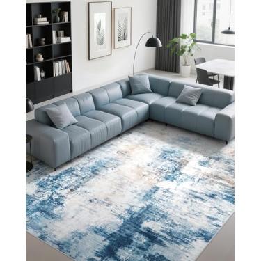 Imagem de CRYPTOLITE Tapete de área para sala de estar, 15 x 23 cm lavável na máquina, antiderrapante, grande tapete de lã sintética, 0,7 cm de pilha baixa e não derrama, boêmio, abstrato, grande, para sala de