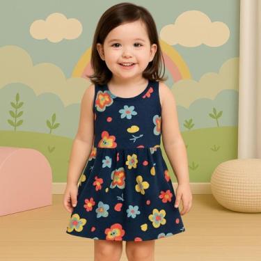Imagem de Vestido Infantil Menina Verão Meia Malha Estampado Confortavel Moderno