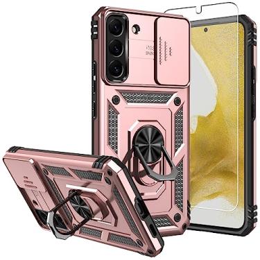 Imagem de SKTGSLAMY Capa para celular Galaxy S22 Plus, com protetores de tela e capa para câmera, [grau militar] Capa testada contra quedas de 4,9 m com suporte magnético capa protetora para Samsung S22 Plus (TC-ouro rosa)