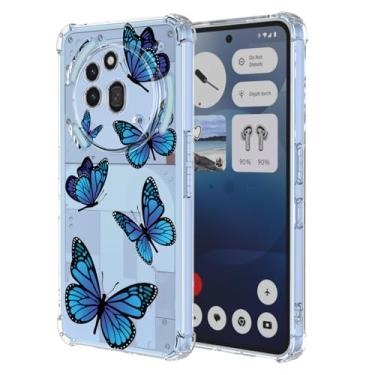 Imagem de KOARWVC Capa para Nothing Phone 3a Pro, A059P TPU macio com absorção de choque, fina, capa protetora com estampa de borboleta, capa traseira para celular 3a Pro, borboleta azul
