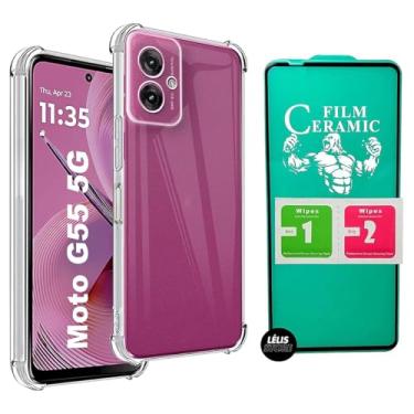 Imagem de Kit Capa Capinha para Motorola G55 Anti Impacto Premium Transparente + Película Cerâmica 9D