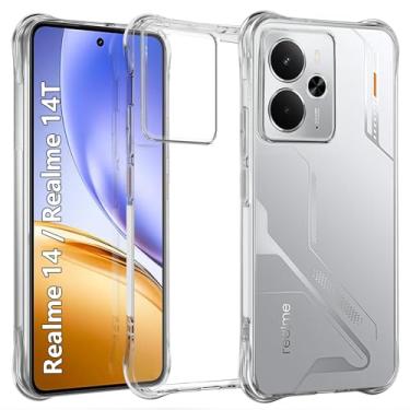 Imagem de USTIYA Capa para Realme 14 5G/Realme 14T 5G TPU transparente quatro cantos capa de proteção de grau militar transparente macia