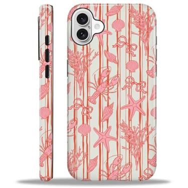Imagem de ZHEGAILIAN Capa compatível com iPhone 16, capa de telefone com design de laço coral de concha de lagosta, capa rígida de camada dupla mista + creme protetor de choque TPU de silicone macio