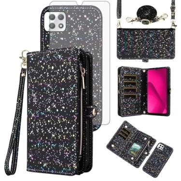 Imagem de Asuwish Capa para celular T-Mobile Revvl 7 5G com zíper carteira magnética destacável com protetor de tela e compartimento para cartão com glitter, suporte para celular Tmobile Revvl7 T Mobile Revel