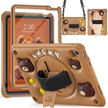 Imagem de TSQQST Capa Para Ipad (A16) 11ª/10ª Geração 10.9 Com Protetor De Tela E Suporte Giratório 360 + Alça Mão, Macia À Prova Choque Desenho Animado Fofo, 10ª Geração, Infantil, Meninos, Marrom