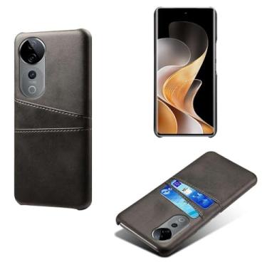 Imagem de Capas Compatível com VIVO S19 PRO 5G,Caso de couro PU-Tampa de telefone a prova de choque com 2 slots de cartão,Proteção anti-impressão digital e anti-gota-Black