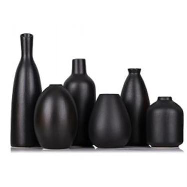 Imagem de Um conjunto de vasos de cerâmica de 3 peças, adequado para sala de estar, banheiro, cozinha, decoração de escritório, decoração de prateleira e casa moderna (6 peças pretas)