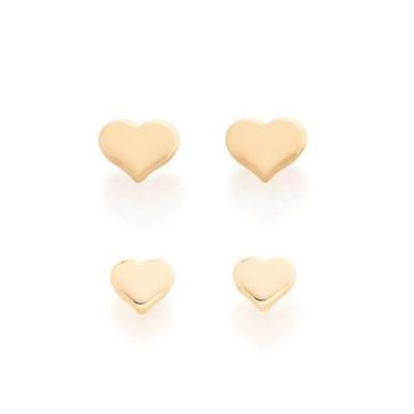 Imagem de Kit brincos folheados a ouro coração Cód. 526221 Coleção Ana Hickmann 