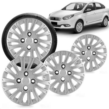 Imagem de Kit 4 Calotas Grand Siena 12 A 13 Aro 14 Prata Cubo Baixo Grid