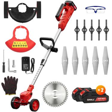 Imagem de SHALL Cortador de grama sem fio 24V, cortador de grama elétrico 3 em 1, cortador de grama com 3 tipos de lâminas e rodas para jardim