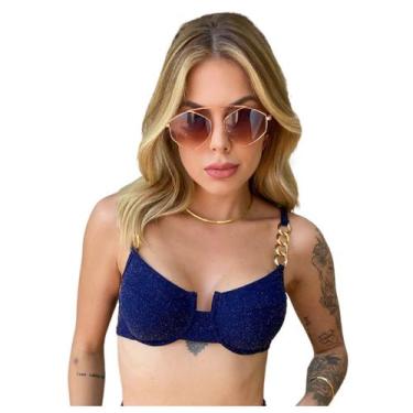 Imagem de Top Avulso Bikini Lurex Alça Corrente Moda Praia Verão - Califórnia Br