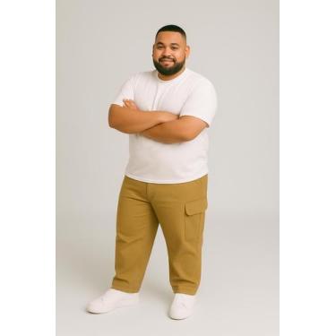 Imagem de Calça Cargo Plus Size Masculina Sarja com Cordão Tamanho Grande G1 G2 