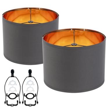 Imagem de Duoerwo Conjunto de abajur de tambor Farmhouse de 5 a 30 cm, estilo barril vintage, compacto de 12,7 cm de altura, persiana rústica cinza para mesa/piso/parede, fácil montagem e suporte de harpa