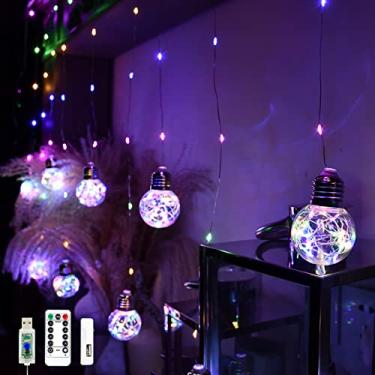 Imagem de Wish Ball Cortina Luzes 200 LED Janela Fada, USB/Bateria Twinkle Globo Cortina Luzes para Casamento Pano de Fundo Quarto Dormitório Festa Decoração de Natal (Multicolorida)