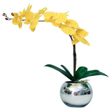 Imagem de Arranjo Flores 1 Orquídea Amarela Toque Real Vaso Prata - La Caza Stor