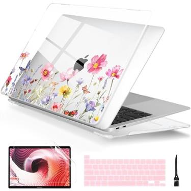 Imagem de Batianda Capa para MacBook Pro 13 polegadas 2022 M2 Chip e modelo A2338 M1 A2251 A2289 versão 2021 2020, série floral, capa preta rígida com capa de teclado e protetor de tela, flores da primavera