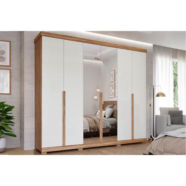 Imagem de Guarda Roupa 6 Portas (2 c/ Espelho) e 6 Gavetas Guarapari Cinamomo/Off White - Panan
