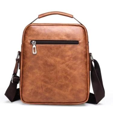 Imagem de Bolsa de Negócios Masculina em Couro Sintético, Alça Transversal Ajustável, Design Vintage, Marrom e Preto