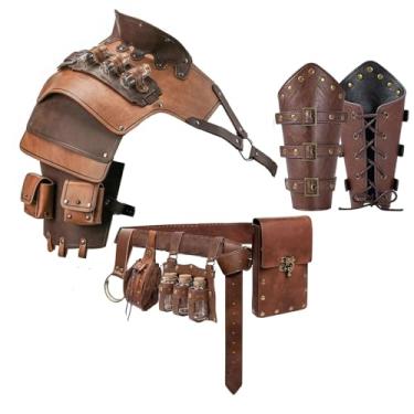 Imagem de Frascos de armadura de ombro bolsa de cinto de bruxa bolsa de cintura retrô cavaleiro medieval robô renascentista cosplay fantasia viking, Marrom, One Size, Medieval
