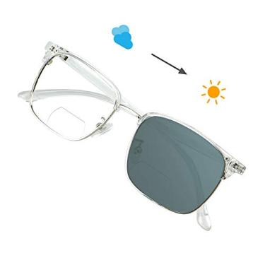 Imagem de VisionGlobal Óculos masculinos com bloqueio de luz azul bifocal, leitura de computador, óculos de TV, moldura quadrada elegante, 6213_clear(c6)_sb_gray, One Size