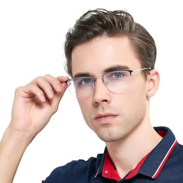 Imagem de SooGree Óculos de leitura multifoco progressivo, meia armação, transição, óculos presbiópicos, antifadiga ocular, leitores de computador, Preto e prata, Anti-blue light flat lens