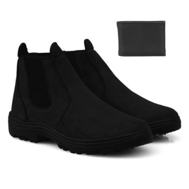 Imagem de Bota Botina Chelsea Couro Camurça Confortável Dia A Dia Trabalho Segurança Ultra Leve + Carteira (Preto, Padrão, BR, Adulto, Numérico, 37)