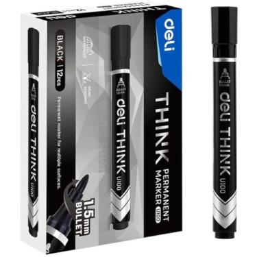 Imagem de Kit de Pincél Marcador, Deli, Permanente, Ponta Bullet Redonda, 1,5 mm, Preta, 12 Unidades