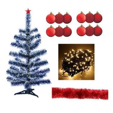 Imagem de Árvore De Natal 60cm 50g Nevada Com 18 Itens Decorada Pisca 110v - Rio