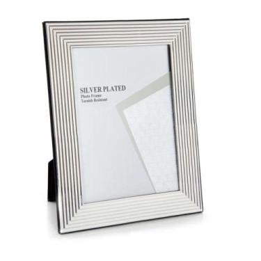 Imagem de Porta Retrato Para Foto 10x15cm Moldura Canelada Aço Inox Prata - Mabr