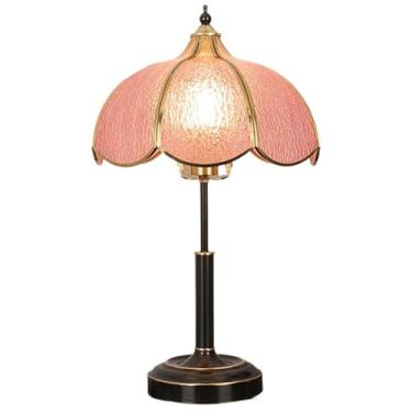 Imagem de Abajur de cabeceira Abajur de mesa vidro vintage, abajur para sala estar, quarto, estudo, latão, vitral, cabeceira(Pink,Grande)