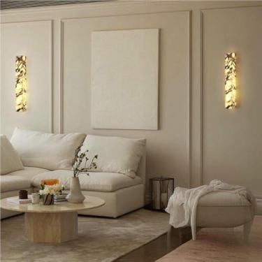 Imagem de WLHAZMWY Lâmpada de parede retangular de alabastro arandela de mármore natural luminária de pedra interna com fio quente para banheiro (50 cm)