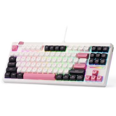 Imagem de Redragon Teclado para jogos K729 80% com junta com fio RGB, teclado mecânico TKL de 87 teclas com controle de botão, teclas PBT de cores mistas, soquete hot swap virado para o sul e amortecedor de 5