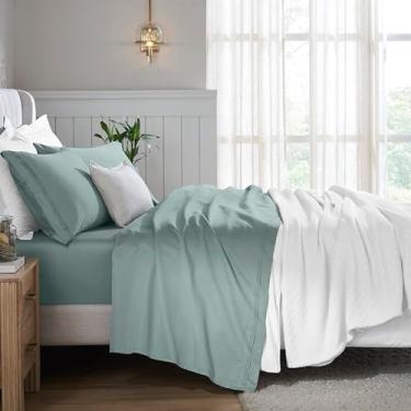 Imagem de Superior Jogo de lençol de 5 peças de algodão egípcio, 650 fios, design moderno, lençóis sustentáveis, básicos ultramacios, liso, lençol com elástico alto, lençol de cima, fronhas, King dividido