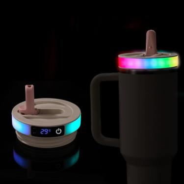 Imagem de Tampa Palhinha LED Colorido para Copo Stanley Quencher H2.0/ProTour 1200ml, Tampa Copo com 12 Modos Luz Flash e Visor com Sensor Temperatura para Acessórios Stanley (Cor-de-Rosa)