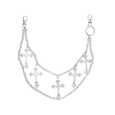 Imagem de Corrente gótica de calça cruzada em camadas, corrente de jeans punk com borla para mulheres e homens, acessórios de Halloween, free size, Liga metálica, Liga metálica.