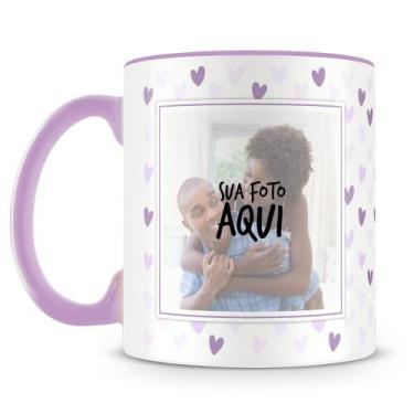 Imagem de Caneca Personalizada Corações - Lilás com 2 Fotos Exclusivas - Amo Can