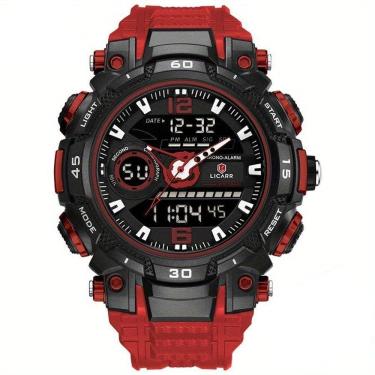 Imagem de Relógio De Pulso Masculino Digital Led Multifuncional Desportivo De Quartzo Preto Vermelho