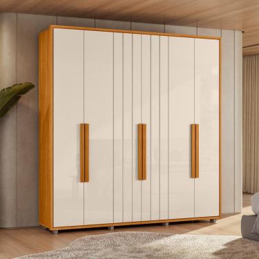 Imagem de Guarda Roupa Casal Ripado em MDF 6 Portas e Pés Portinari Madetec