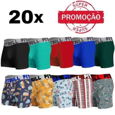 Imagem de Kit Com 20 Cuecas Boxer Box Masculina Adulto Pitbull Atacado, Variadas