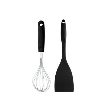 Imagem de Espatula Lisa e Batedor de Clara Manual Fouet Inox Preto 2un