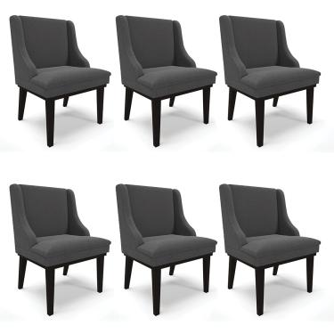 Imagem de Cadeira Sala de Jantar Base Madeira Preto Kit 6 Liz Bouclê Grafite D03 - D'Rossi